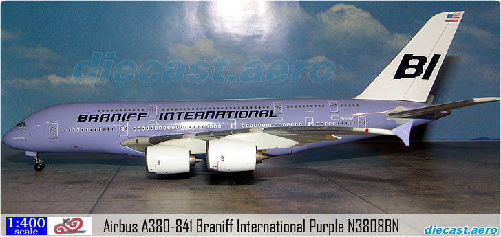Airbus A380-841 Braniff International Purple N3808BN